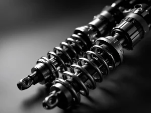 Twin-tube motorcycle shock absorbers with hydraulic chambers and coiled springs against gradient background
